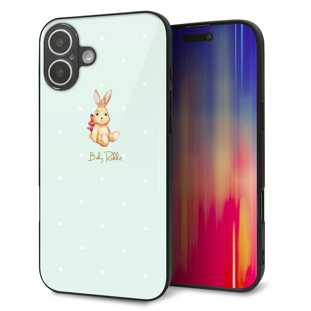 iPhone16 Plus 強化ガラス＆TPUスマホケース ガラプリ【SC979 Baby Rabbit グリーン ガラプリ】