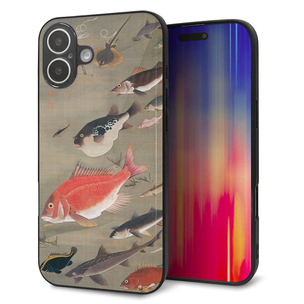 iPhone16 Plus 強化ガラス＆TPUスマホケース ガラプリ【TA007 群魚】