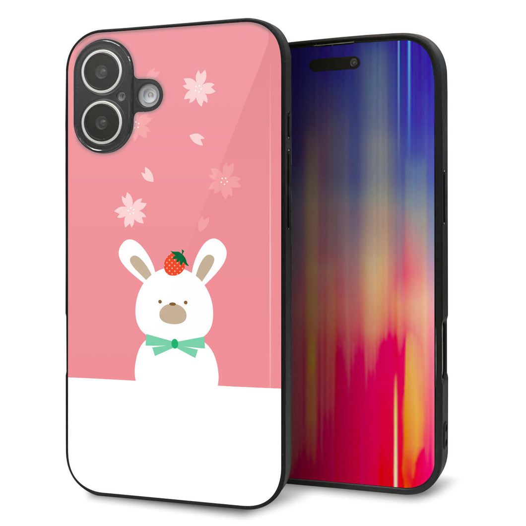 iPhone16 Plus 強化ガラス＆TPUスマホケース ガラプリ【TA016 春うさぎ】