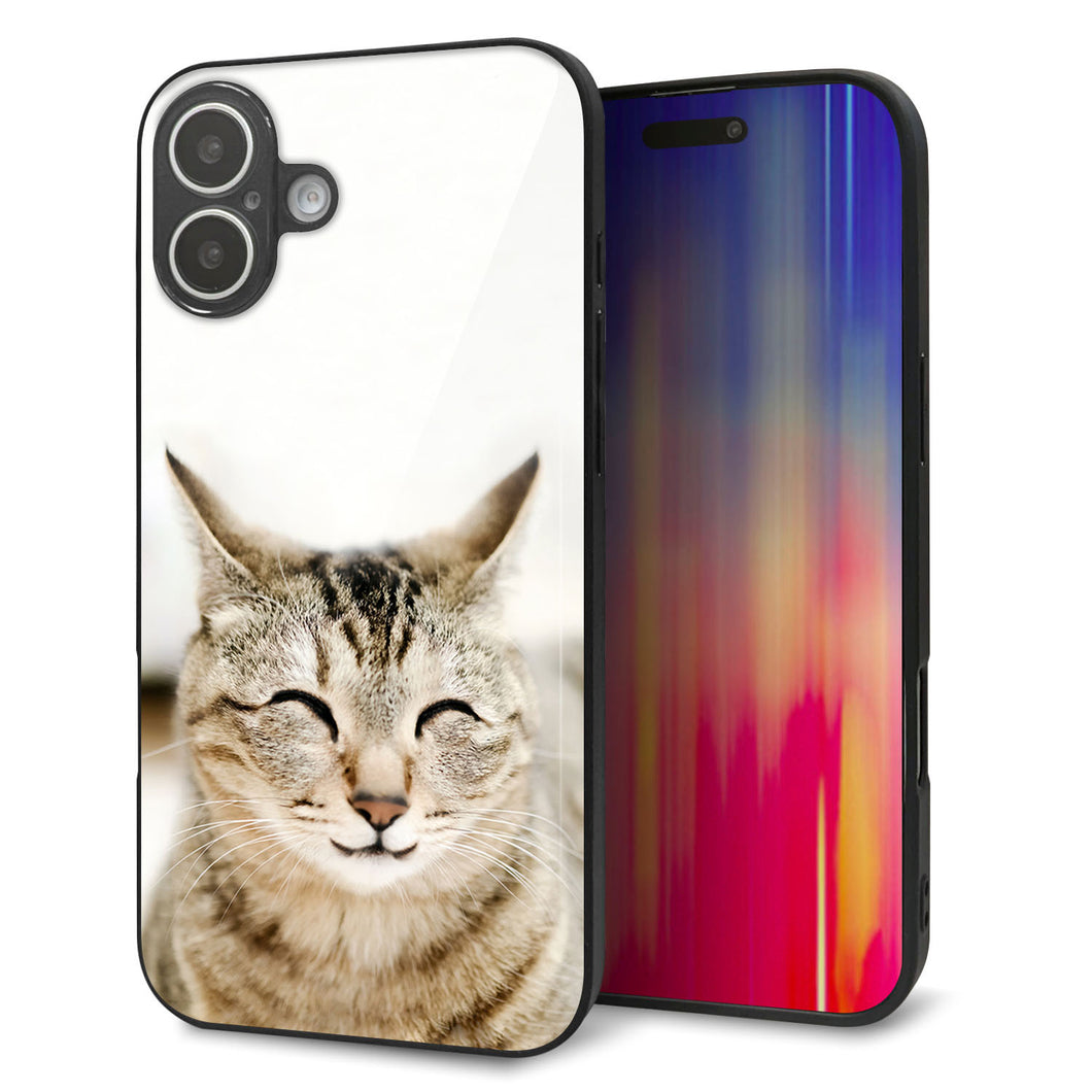 iPhone16 Plus 強化ガラス＆TPUスマホケース ガラプリ【VA801 笑福ねこ】