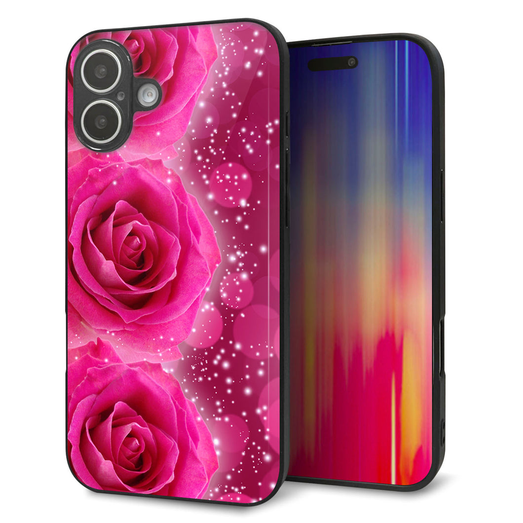iPhone16 Plus 強化ガラス＆TPUスマホケース ガラプリ【VA815 3連のバラ】
