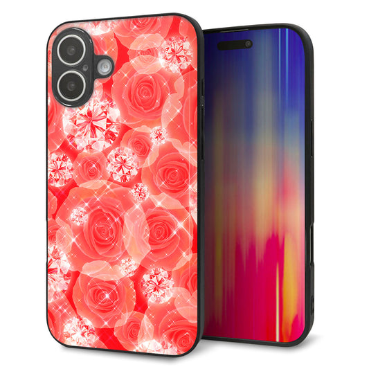 iPhone16 Plus 強化ガラス＆TPUスマホケース ガラプリ【VA816 ダイヤモンドとバラ】