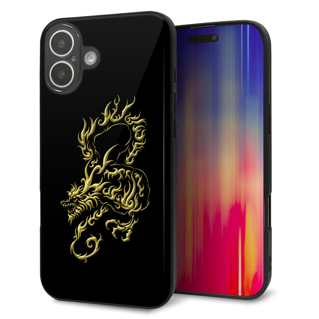 iPhone16 Plus 強化ガラス＆TPUスマホケース ガラプリ【VA831 闇と龍】