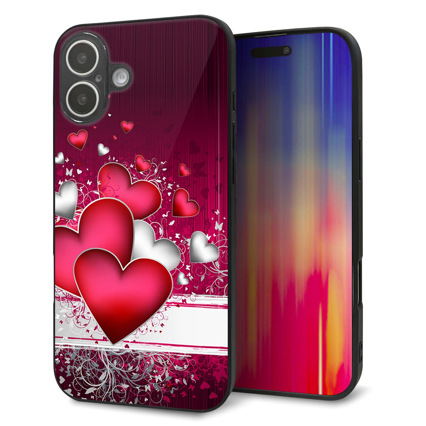 iPhone16 Plus 強化ガラス＆TPUスマホケース ガラプリ【VA835 ハートの息吹】