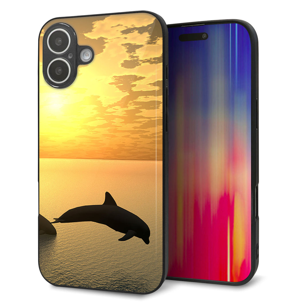 iPhone16 Plus 強化ガラス＆TPUスマホケース ガラプリ【VA845 夕暮れのドルフィン】