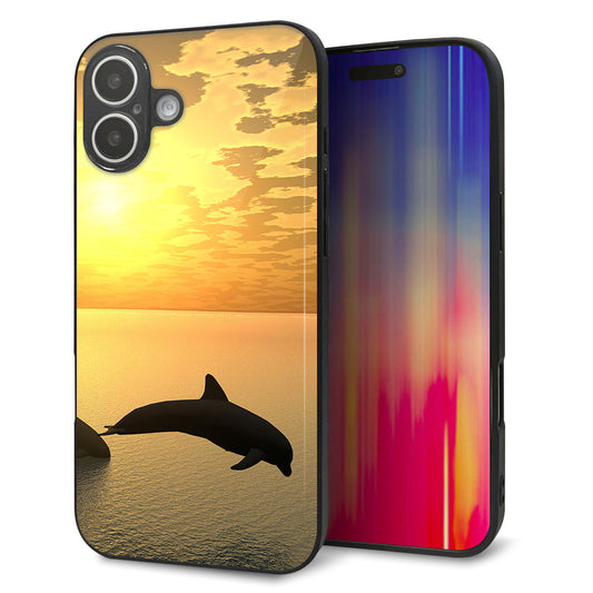 iPhone16 Plus 強化ガラス＆TPUスマホケース ガラプリ【VA845 夕暮れのドルフィン】