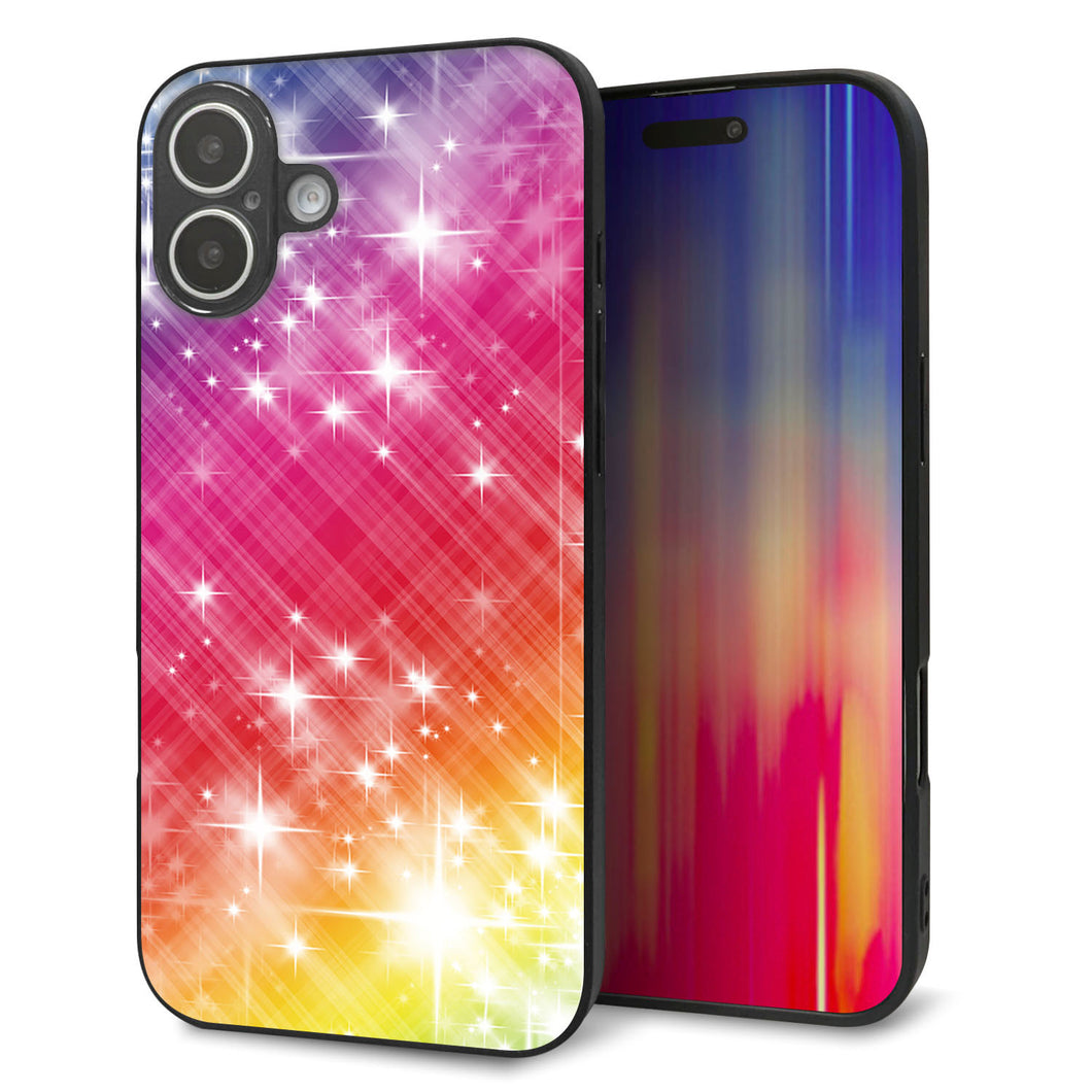 iPhone16 Plus 強化ガラス＆TPUスマホケース ガラプリ【VA872 レインボーフレーム】