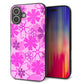 iPhone16 Plus 強化ガラス＆TPUスマホケース ガラプリ【VA961 重なり合う花 ピンク】