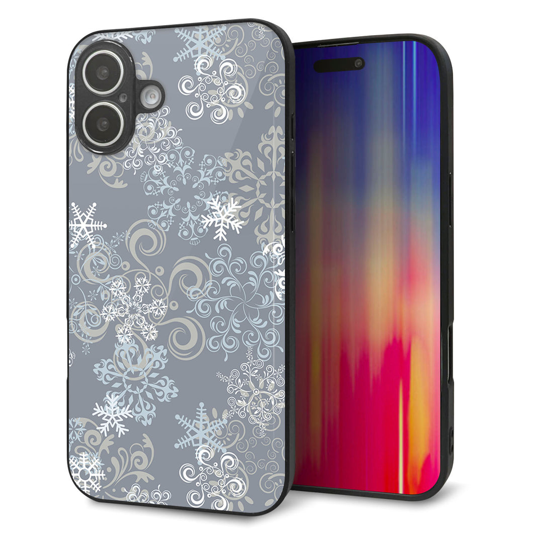 iPhone16 Plus 強化ガラス＆TPUスマホケース ガラプリ【XA801 雪の結晶】