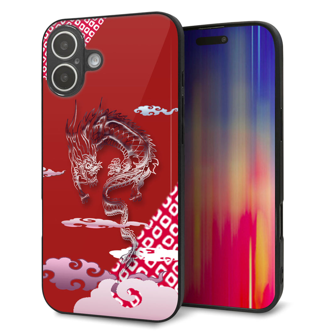 iPhone16 Plus 強化ガラス＆TPUスマホケース ガラプリ【YC907 雲竜02】