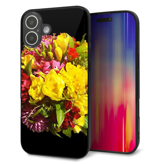 iPhone16 Plus 強化ガラス＆TPUスマホケース ガラプリ【YI883 フラワー４】