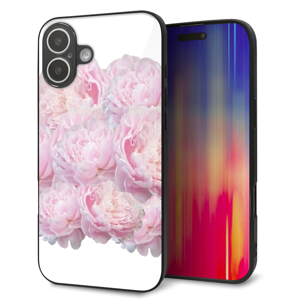 iPhone16 Plus 強化ガラス＆TPUスマホケース ガラプリ【YI885 フラワー６】