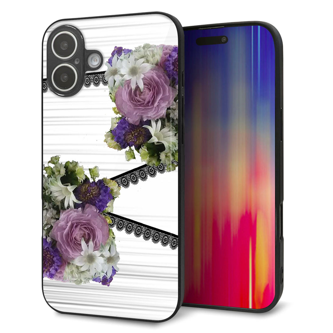 iPhone16 Plus 強化ガラス＆TPUスマホケース ガラプリ【YI888 フラワー９】
