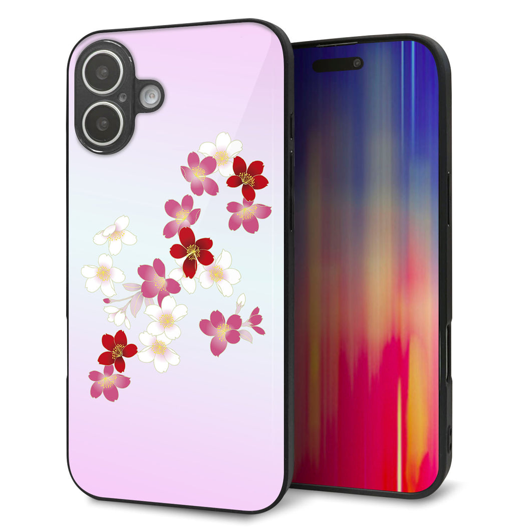 iPhone16 Plus 強化ガラス＆TPUスマホケース ガラプリ【YJ320 桜 和】