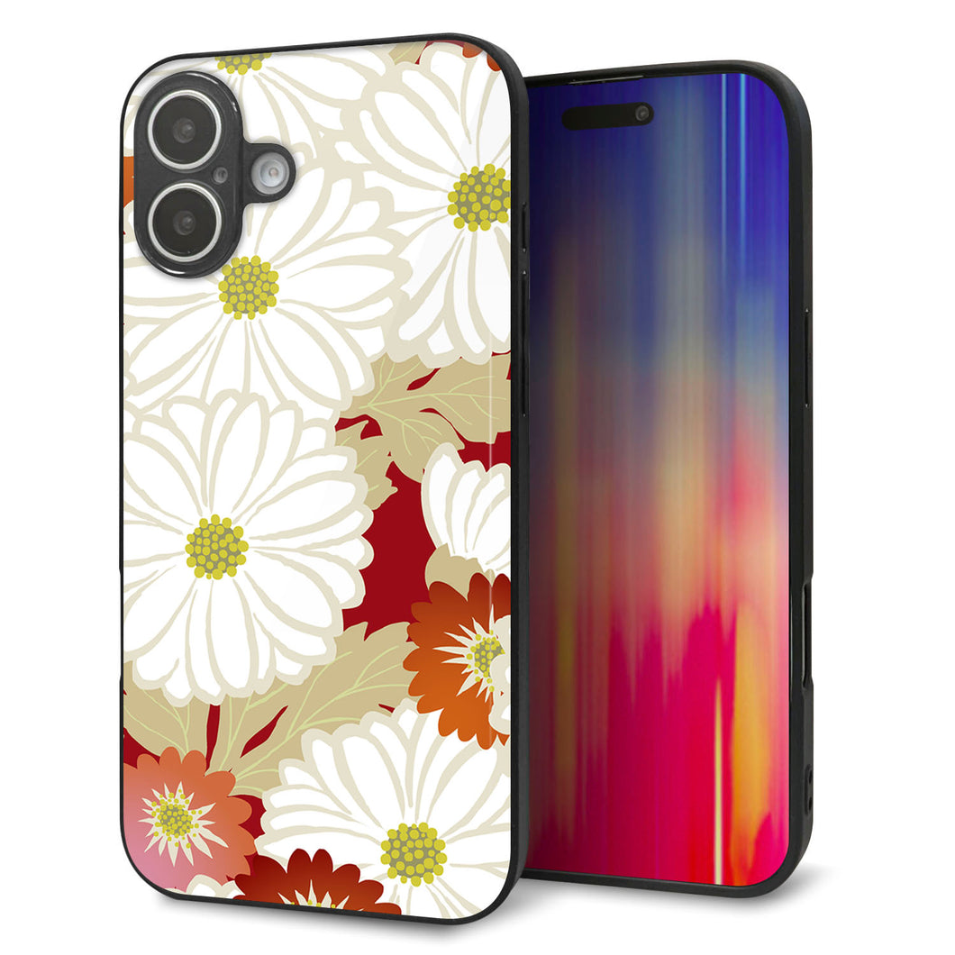 iPhone16 Plus 強化ガラス＆TPUスマホケース ガラプリ【YJ322 和柄 菊】