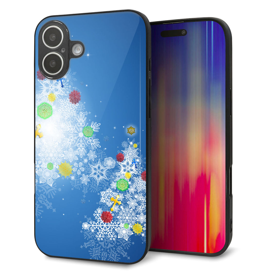 iPhone16 Plus 強化ガラス＆TPUスマホケース ガラプリ【YJ347 クリスマスツリー】