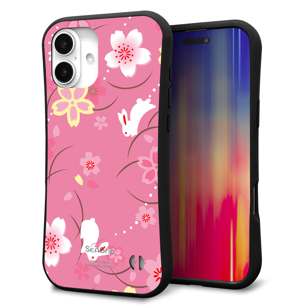 iPhone16 Plus スマホケース 「SEA Grip」 グリップケース Sライン 【149 桜と白うさぎ】 UV印刷