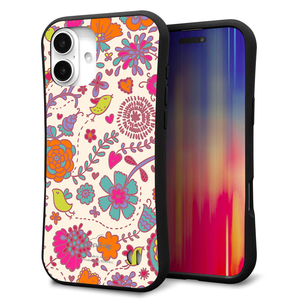 iPhone16 Plus スマホケース 「SEA Grip」 グリップケース Sライン 【323 小鳥と花】 UV印刷