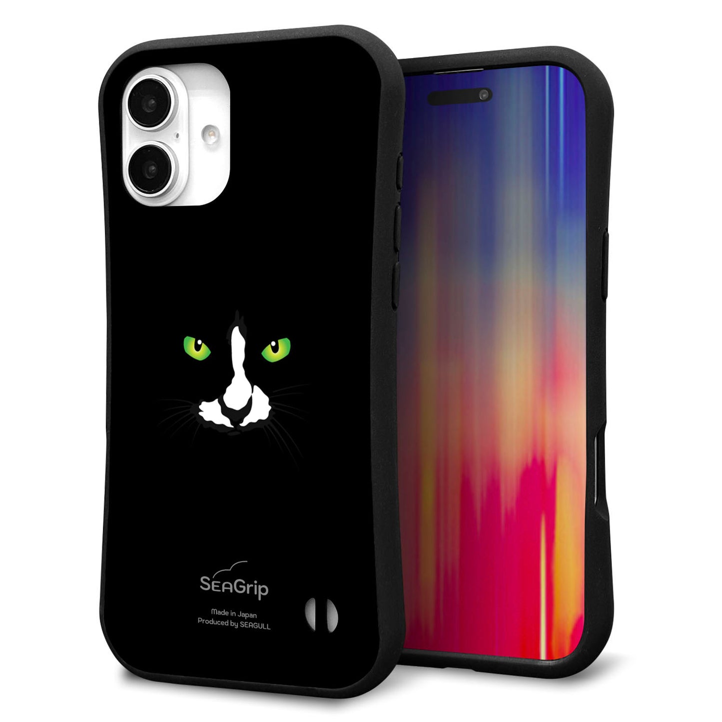 iPhone16 Plus スマホケース 「SEA Grip」 グリップケース Sライン 【398 黒ネコ】 UV印刷