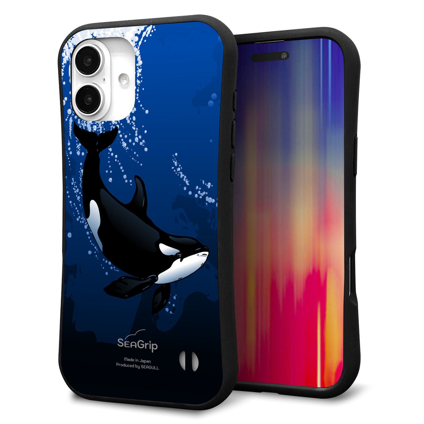 iPhone16 Plus スマホケース 「SEA Grip」 グリップケース Sライン 【423 シャチ】 UV印刷