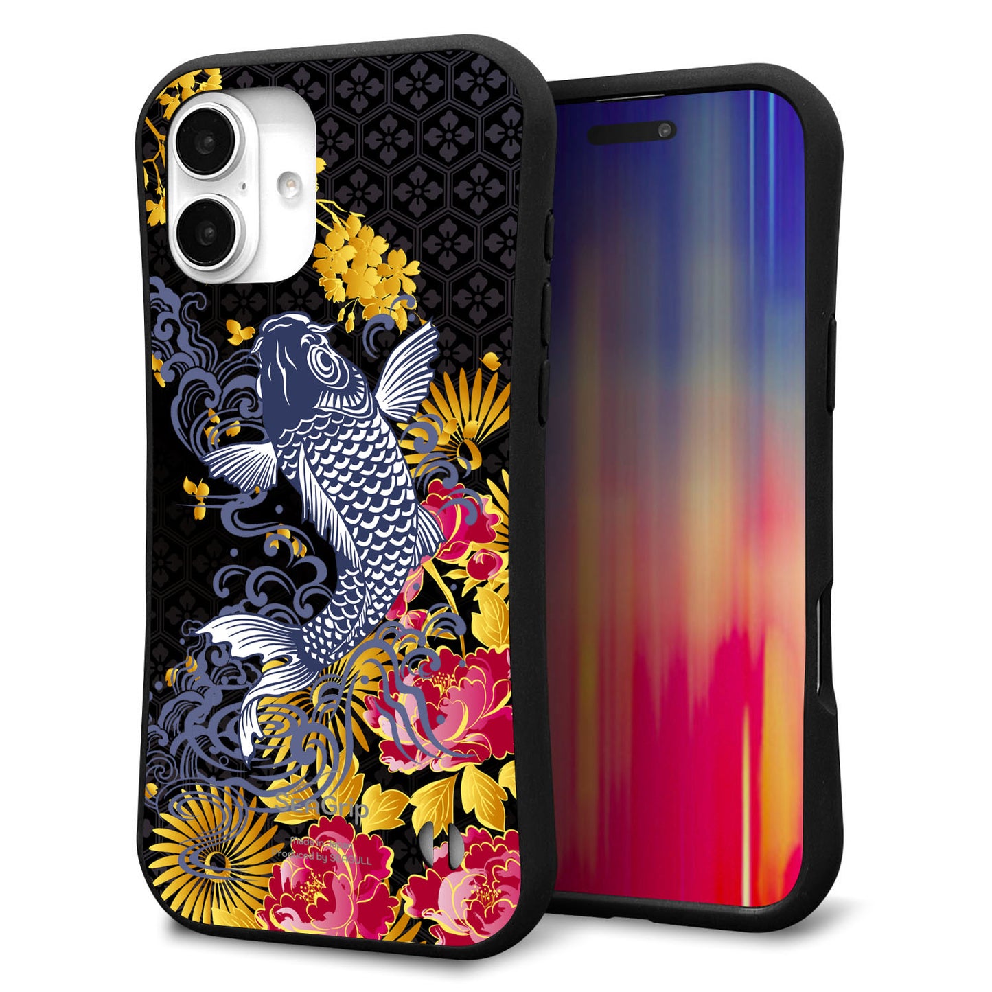 iPhone16 Plus スマホケース 「SEA Grip」 グリップケース Sライン 【1028 牡丹と鯉】 UV印刷