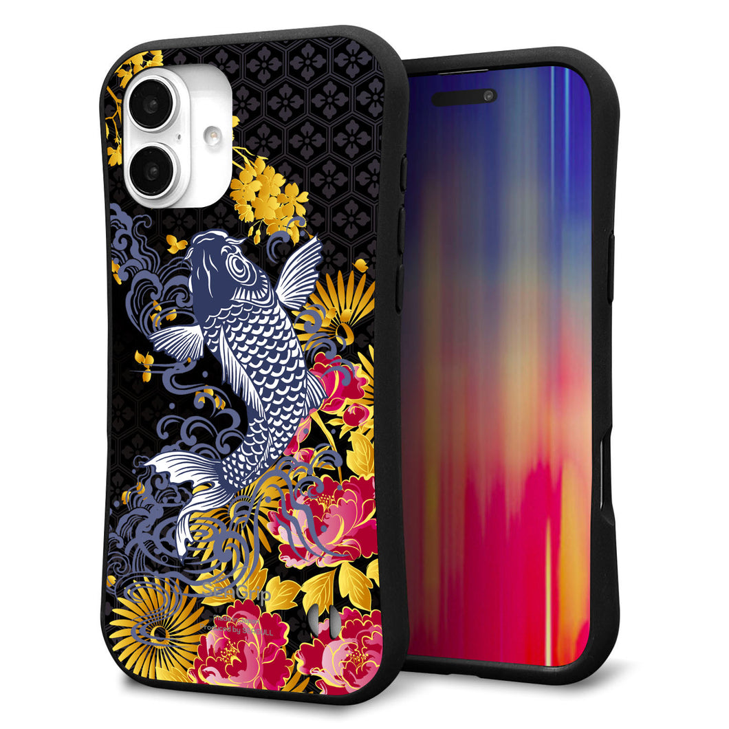 iPhone16 Plus スマホケース 「SEA Grip」 グリップケース Sライン 【1028 牡丹と鯉】 UV印刷