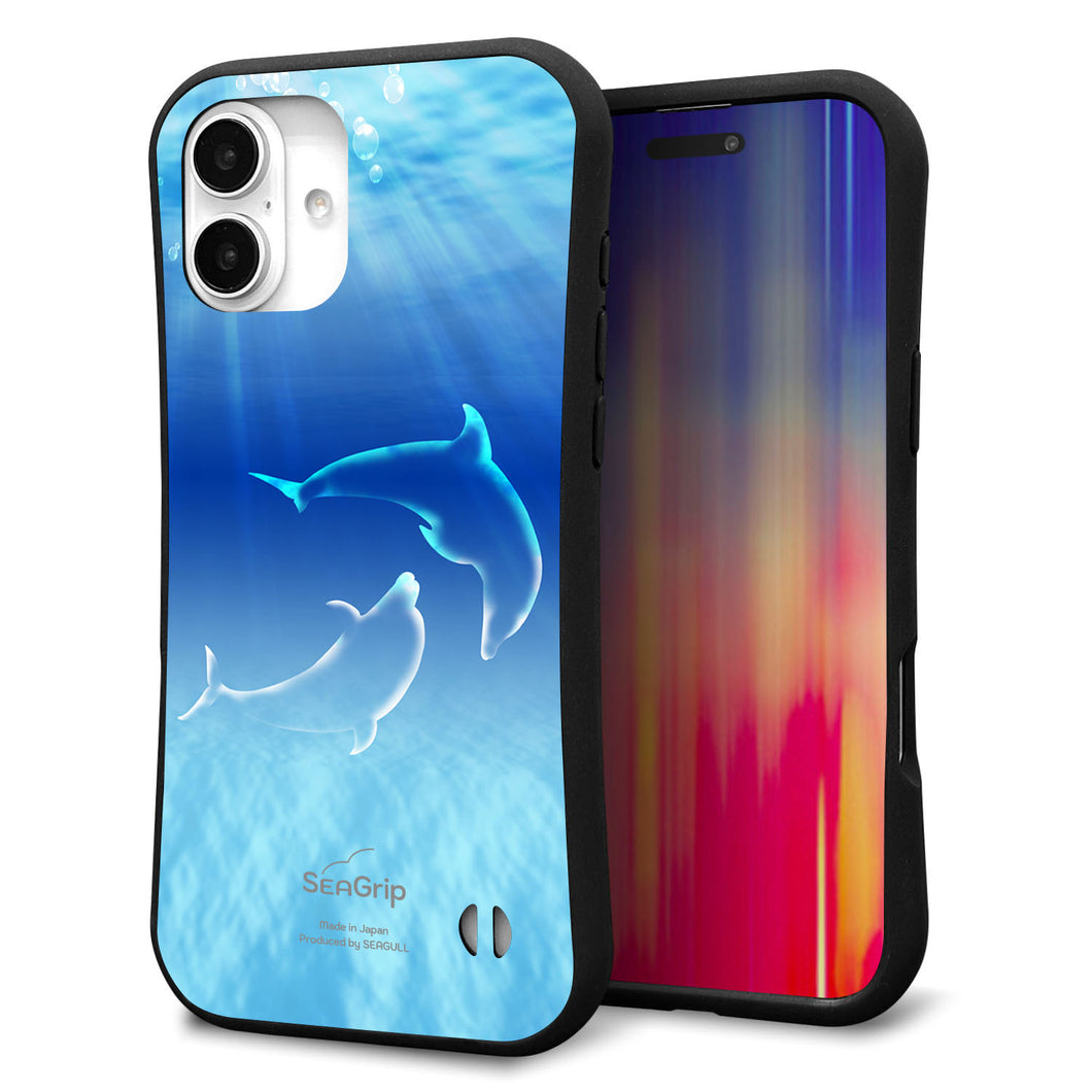 iPhone16 Plus スマホケース 「SEA Grip」 グリップケース Sライン 【1048 海の守り神イルカ】 UV印刷