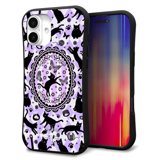 iPhone16 Plus スマホケース 「SEA Grip」 グリップケース Sライン 【AG879 ネコがいっぱいダイヤ柄 パープル】 UV印刷