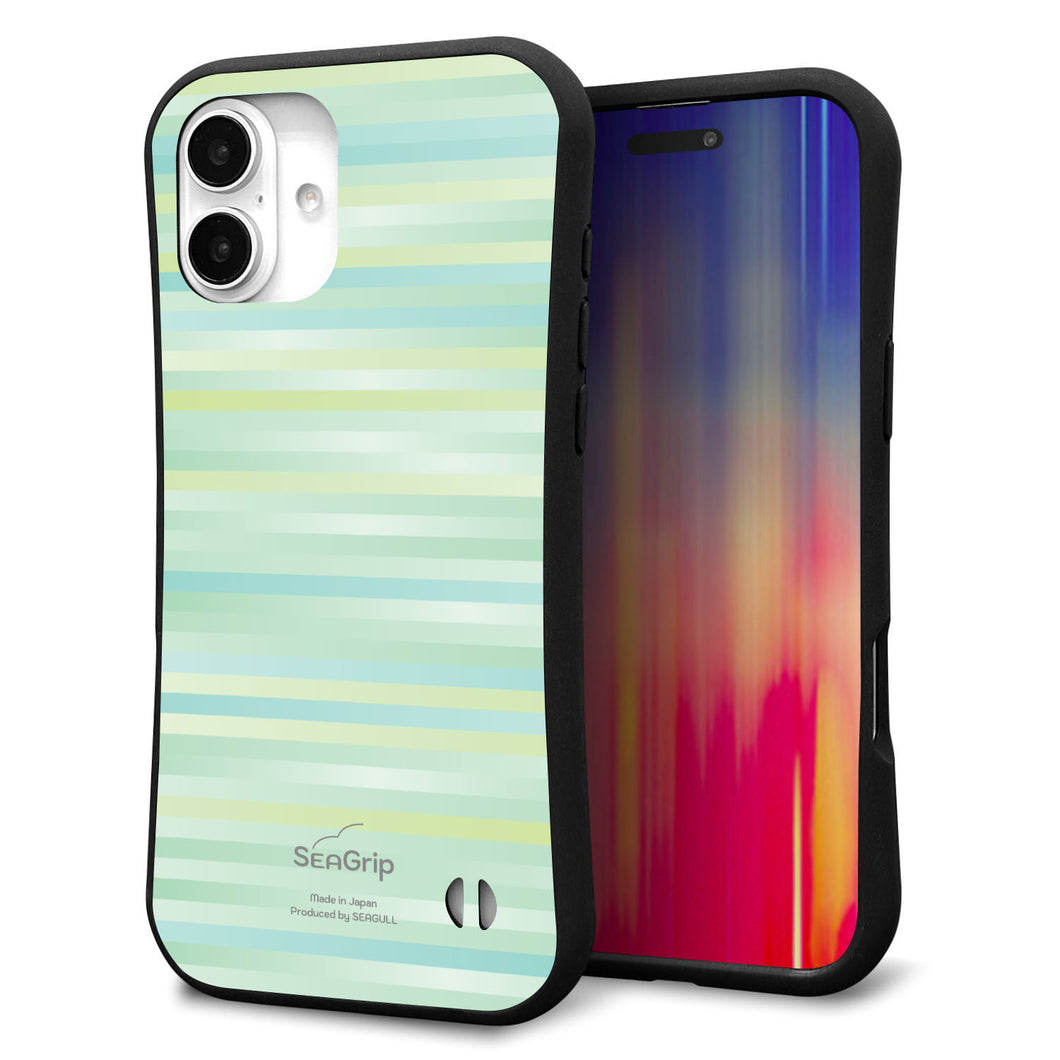 iPhone16 Plus スマホケース 「SEA Grip」 グリップケース Sライン 【IB908 グラデーションボーダー_グリーン】 UV印刷