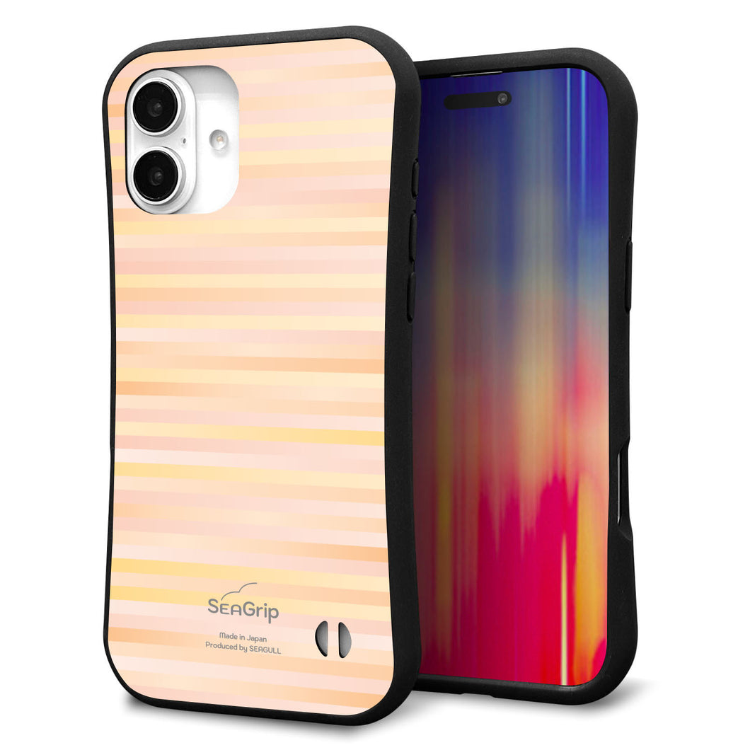 iPhone16 Plus スマホケース 「SEA Grip」 グリップケース Sライン 【IB909 グラデーションボーダー_オレンジ】 UV印刷