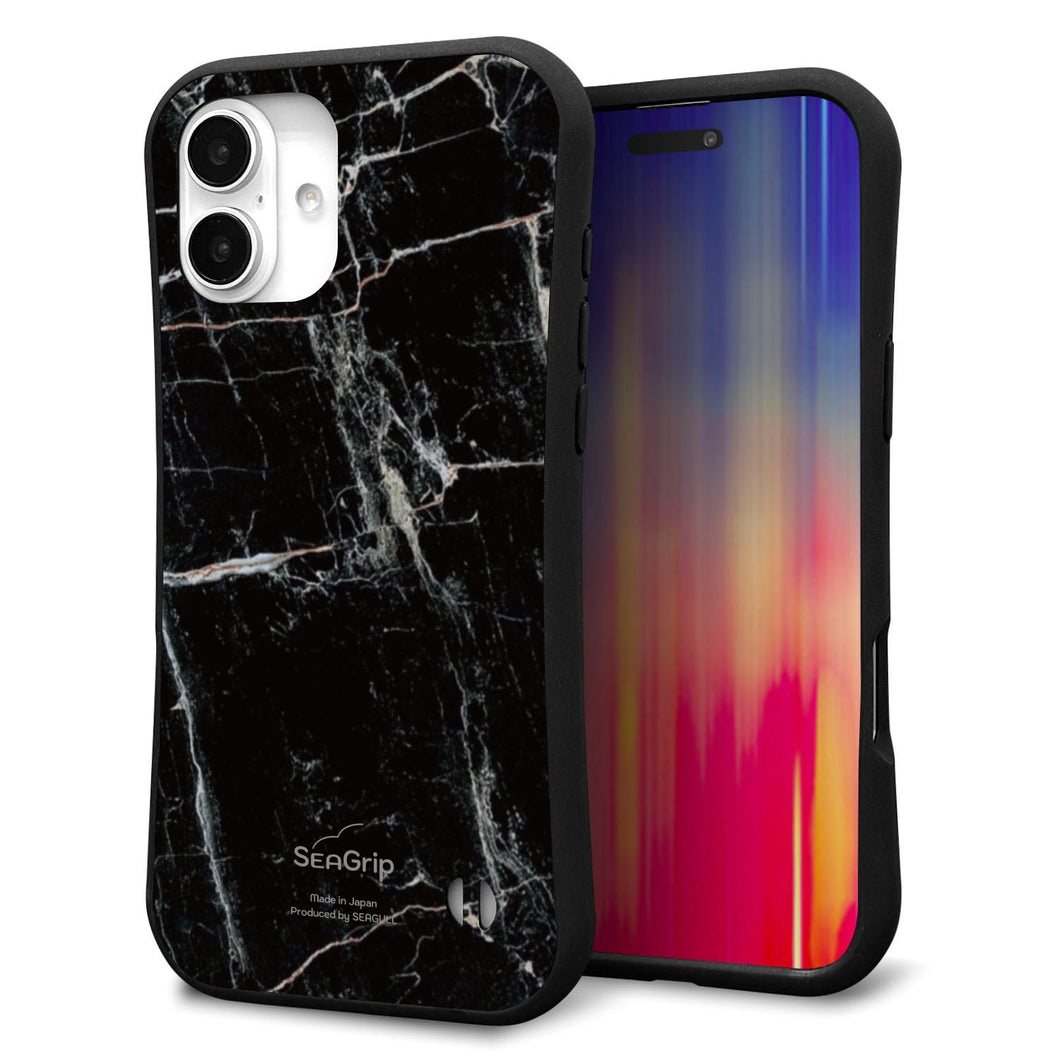 iPhone16 Plus スマホケース 「SEA Grip」 グリップケース Sライン 【KM867 大理石BK】 UV印刷