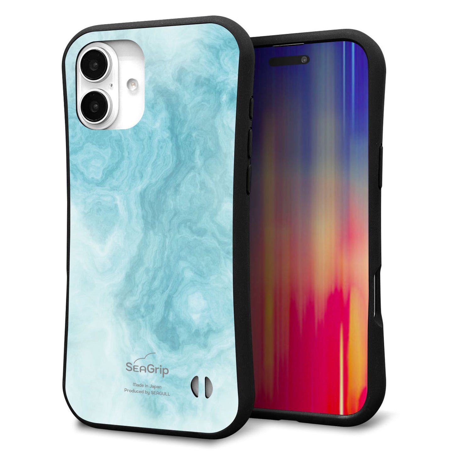 iPhone16 Plus スマホケース 「SEA Grip」 グリップケース Sライン 【KM868 大理石BL】 UV印刷