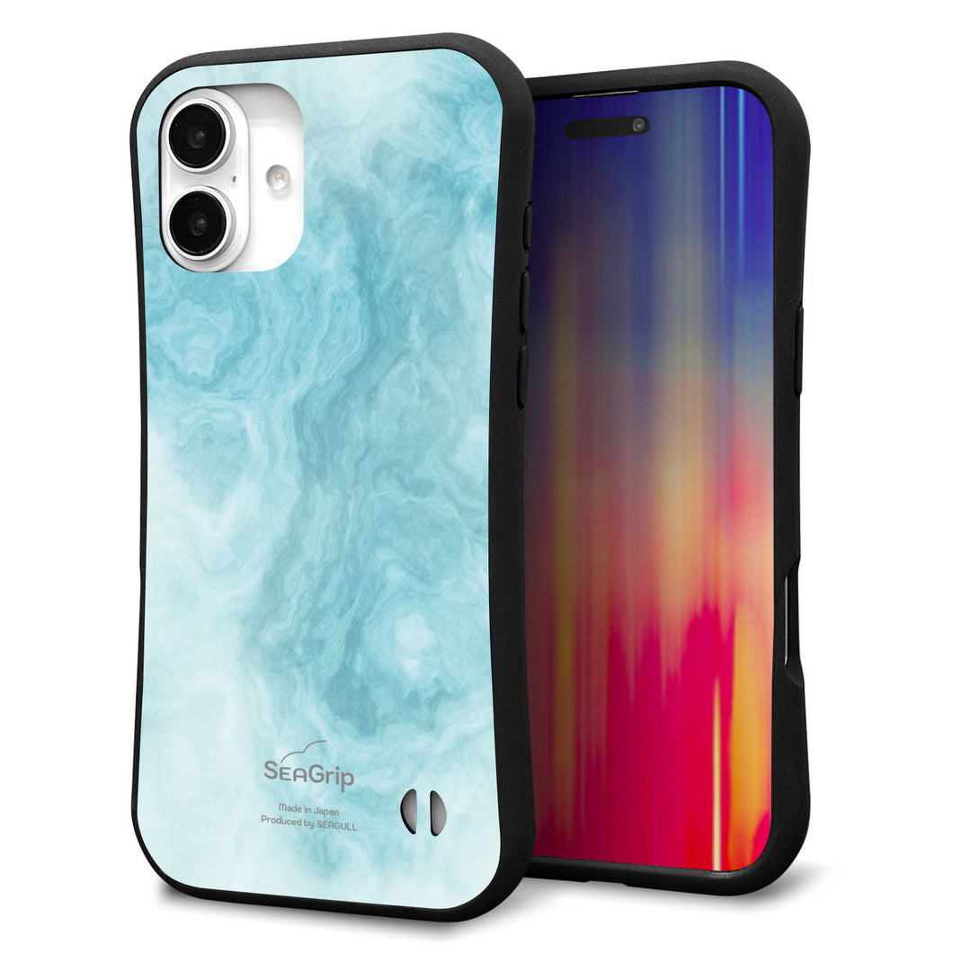 iPhone16 Plus スマホケース 「SEA Grip」 グリップケース Sライン 【KM868 大理石BL】 UV印刷