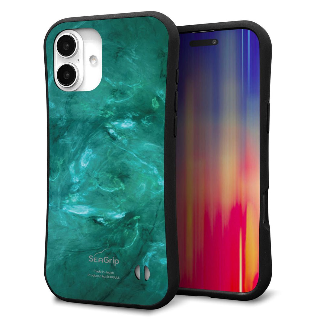iPhone16 Plus スマホケース 「SEA Grip」 グリップケース Sライン 【KM869 大理石GR】 UV印刷