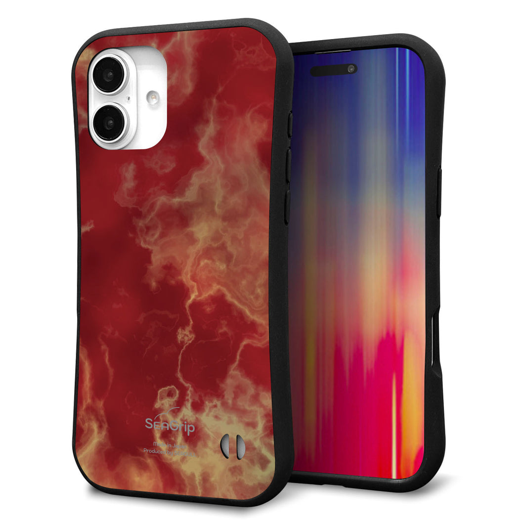 iPhone16 Plus スマホケース 「SEA Grip」 グリップケース Sライン 【KM870 大理石RD】 UV印刷