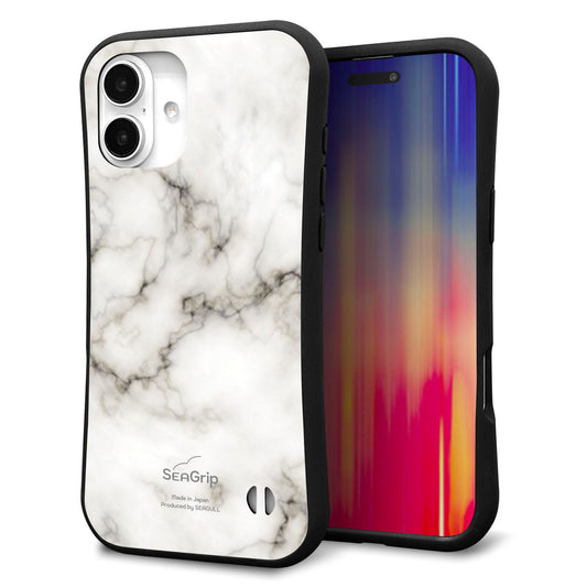 iPhone16 Plus スマホケース 「SEA Grip」 グリップケース Sライン 【KM871 大理石WH】 UV印刷