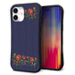 iPhone16 Plus スマホケース 「SEA Grip」 グリップケース Sライン 【KM943 花刺繍風 レッドフラワー ネイビー 】 UV印刷