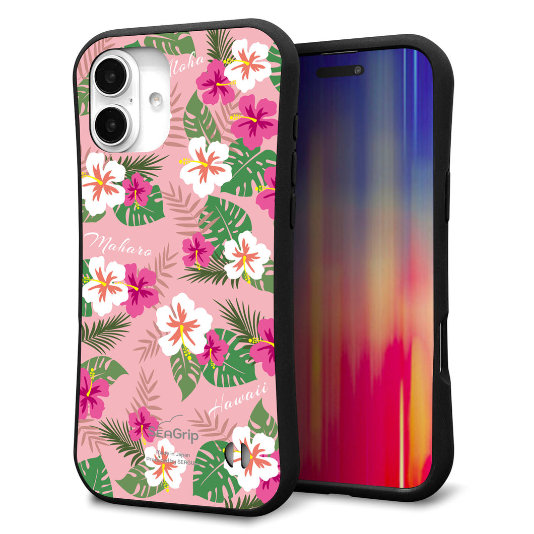 iPhone16 Plus スマホケース 「SEA Grip」 グリップケース Sライン 【SC882 ハワイアンアロハレトロ（ピンク）】 UV印刷