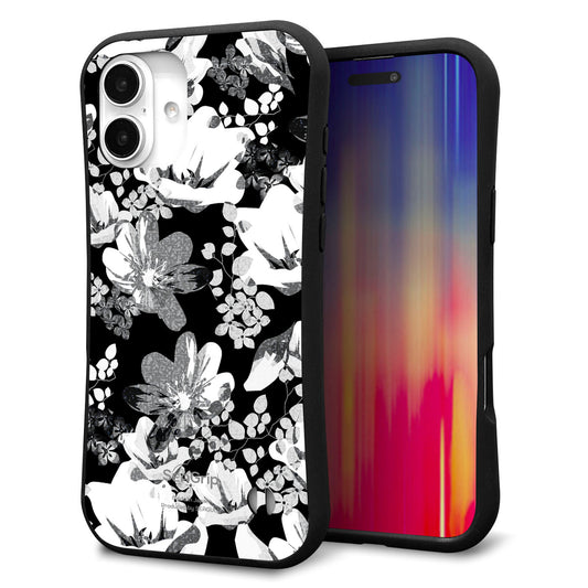 iPhone16 Plus スマホケース 「SEA Grip」 グリップケース Sライン 【SC913 花柄モノトーン 02】 UV印刷