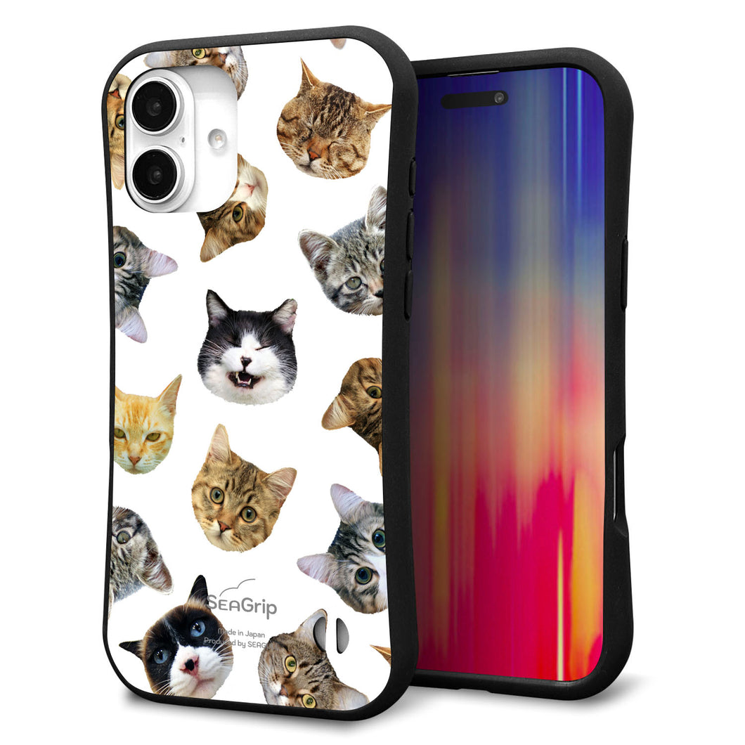 iPhone16 Plus スマホケース 「SEA Grip」 グリップケース Sライン 【SC937 ねこどっと（ホワイト）】 UV印刷