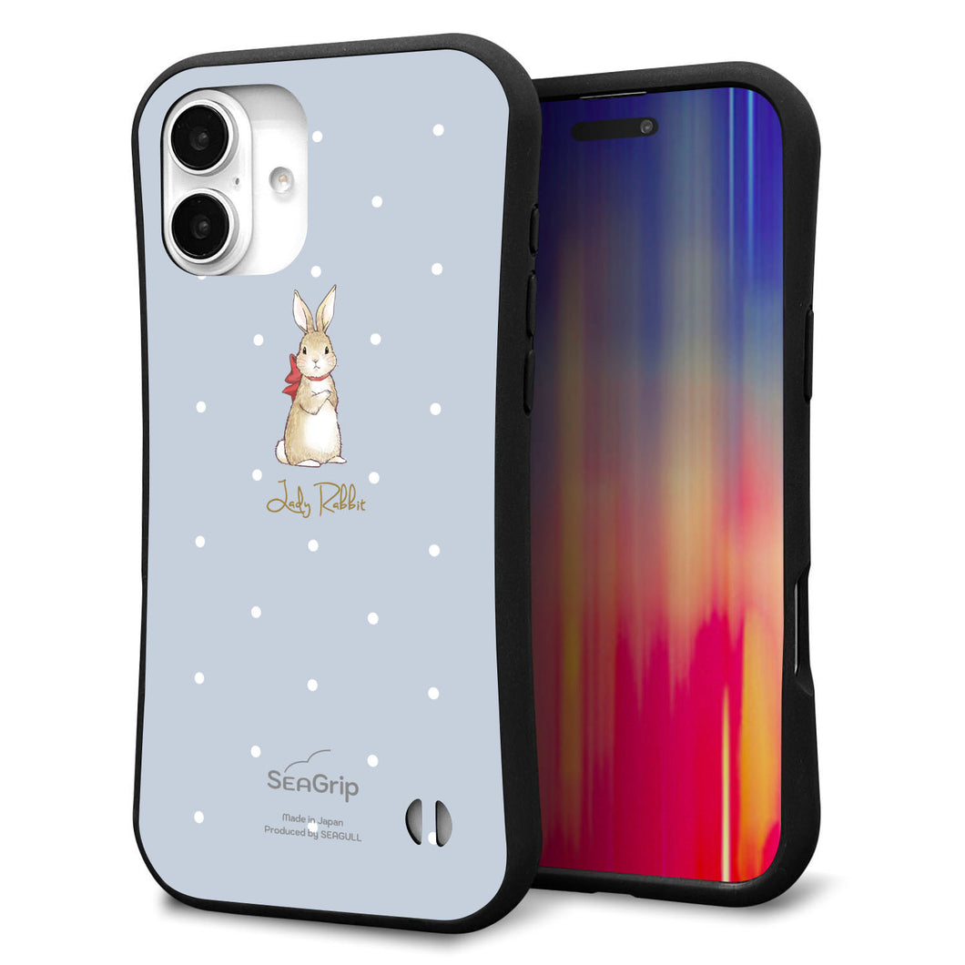 iPhone16 Plus スマホケース 「SEA Grip」 グリップケース Sライン 【SC967 Lady Rabbit ブルーグレイ ガラプリhp】 UV印刷