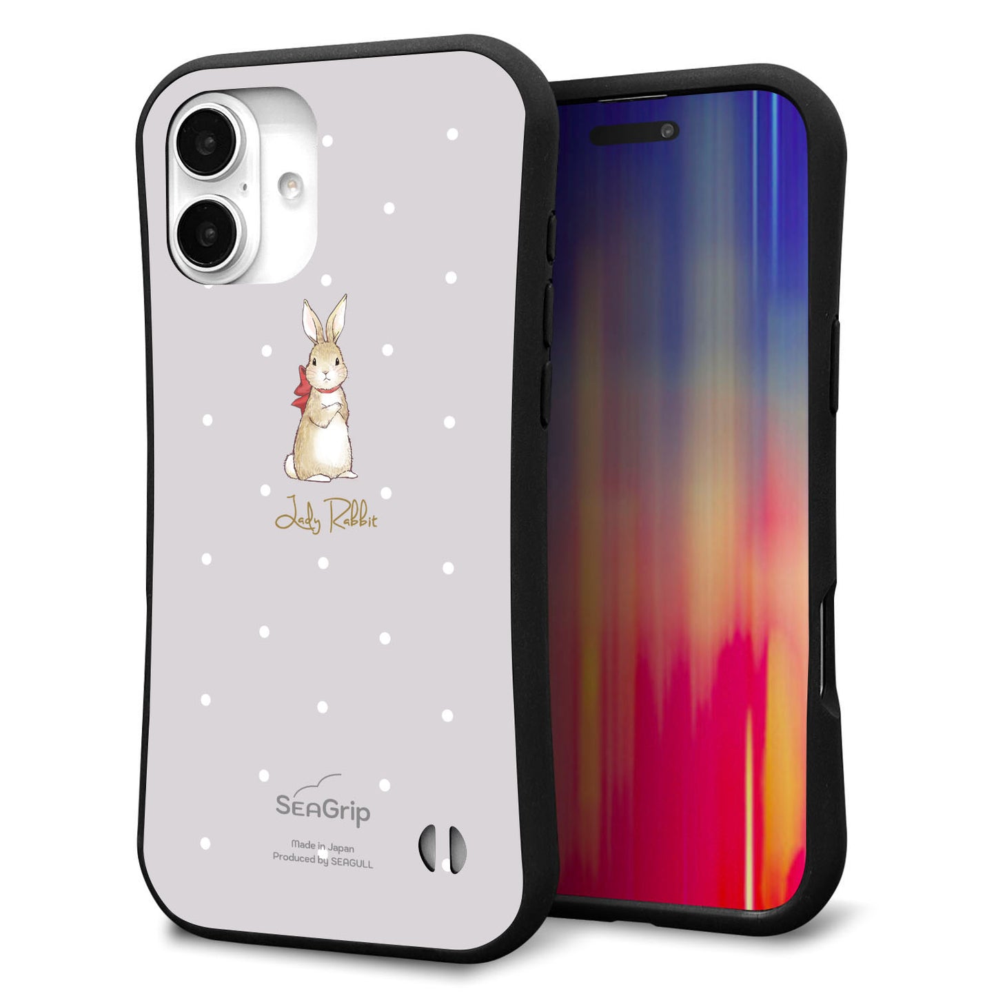 iPhone16 Plus スマホケース 「SEA Grip」 グリップケース Sライン 【SC968 Lady Rabbit グレージュ ガラプリhp】 UV印刷
