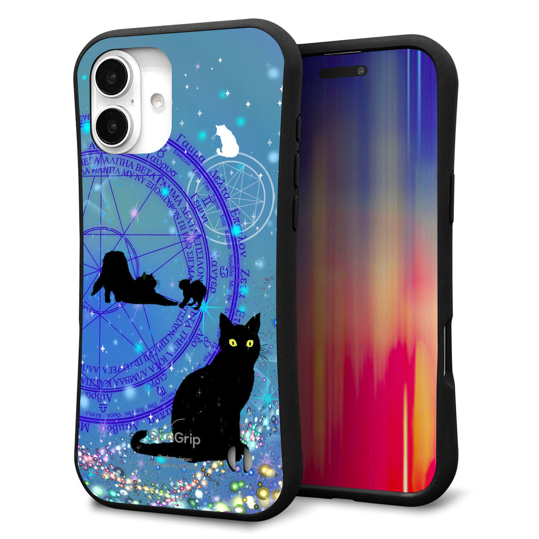 iPhone16 Plus スマホケース 「SEA Grip」 グリップケース Sライン 【YJ329 魔法陣猫 キラキラ パステル】 UV印刷