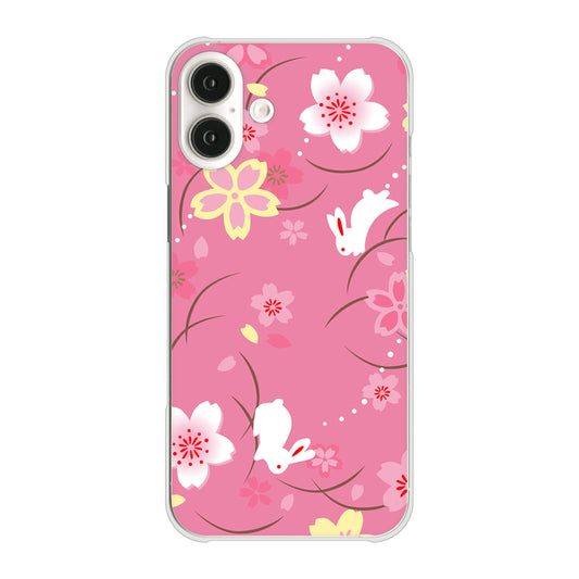 iPhone16 Plus 高画質仕上げ 背面印刷 ハードケース 【149 桜と白うさぎ】