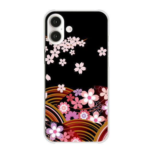 iPhone16 Plus 高画質仕上げ 背面印刷 ハードケース 【1237 和柄＆筆文字・夜桜の宴】