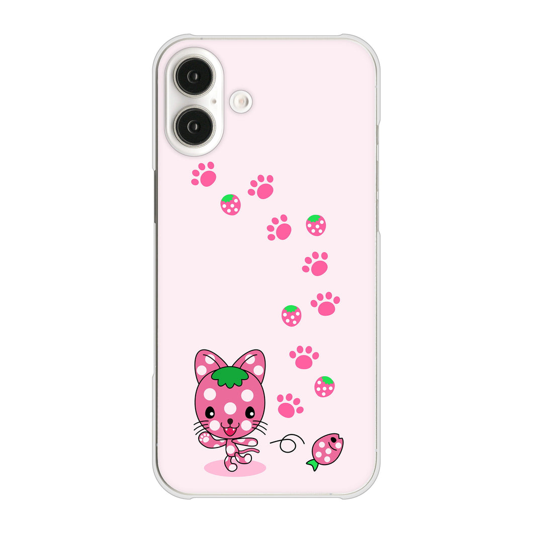 iPhone16 Plus 高画質仕上げ 背面印刷 ハードケースむかいあぐる イチゴ猫のにゃんベリー