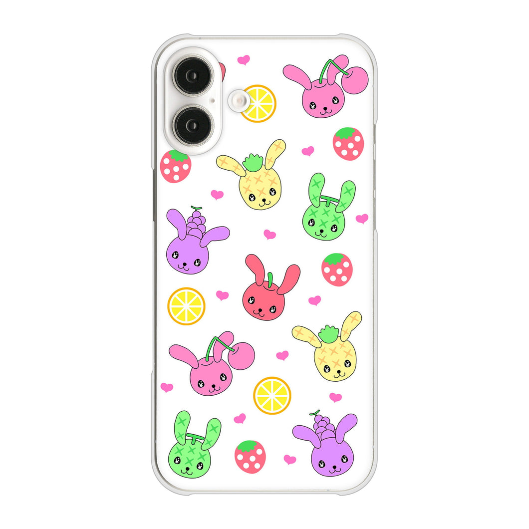 iPhone16 Plus 高画質仕上げ 背面印刷 ハードケースむかいあぐる フルーツうさぎのブルーラビッツ