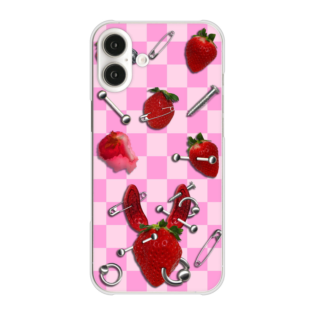 iPhone16 Plus 高画質仕上げ 背面印刷 ハードケースむかいあぐる 苺パンク