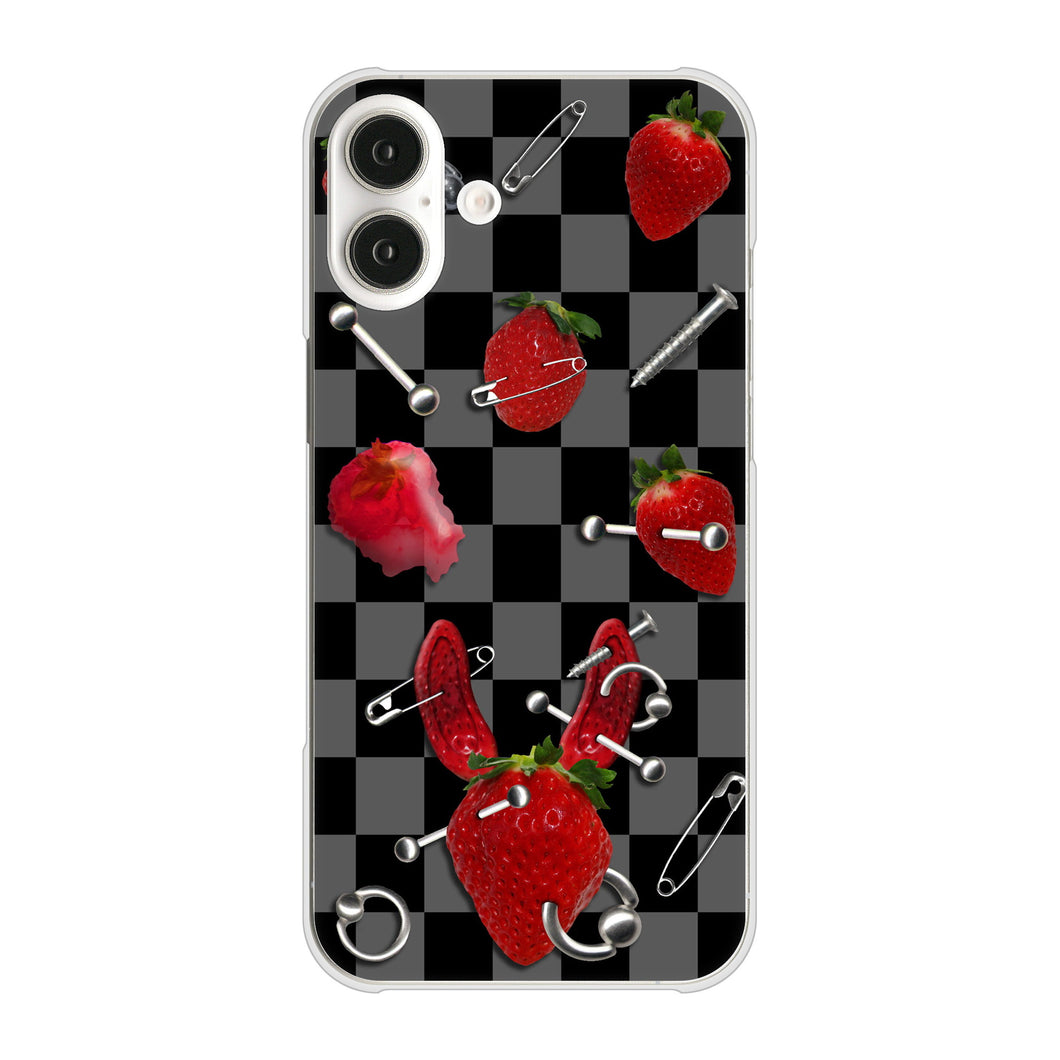 iPhone16 Plus 高画質仕上げ 背面印刷 ハードケースむかいあぐる 苺パンク