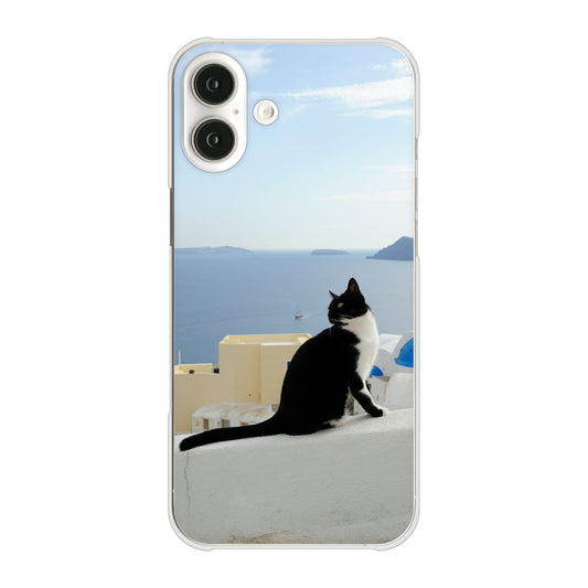 iPhone16 Plus 高画質仕上げ 背面印刷 ハードケース 【VA805 ネコと地中海】